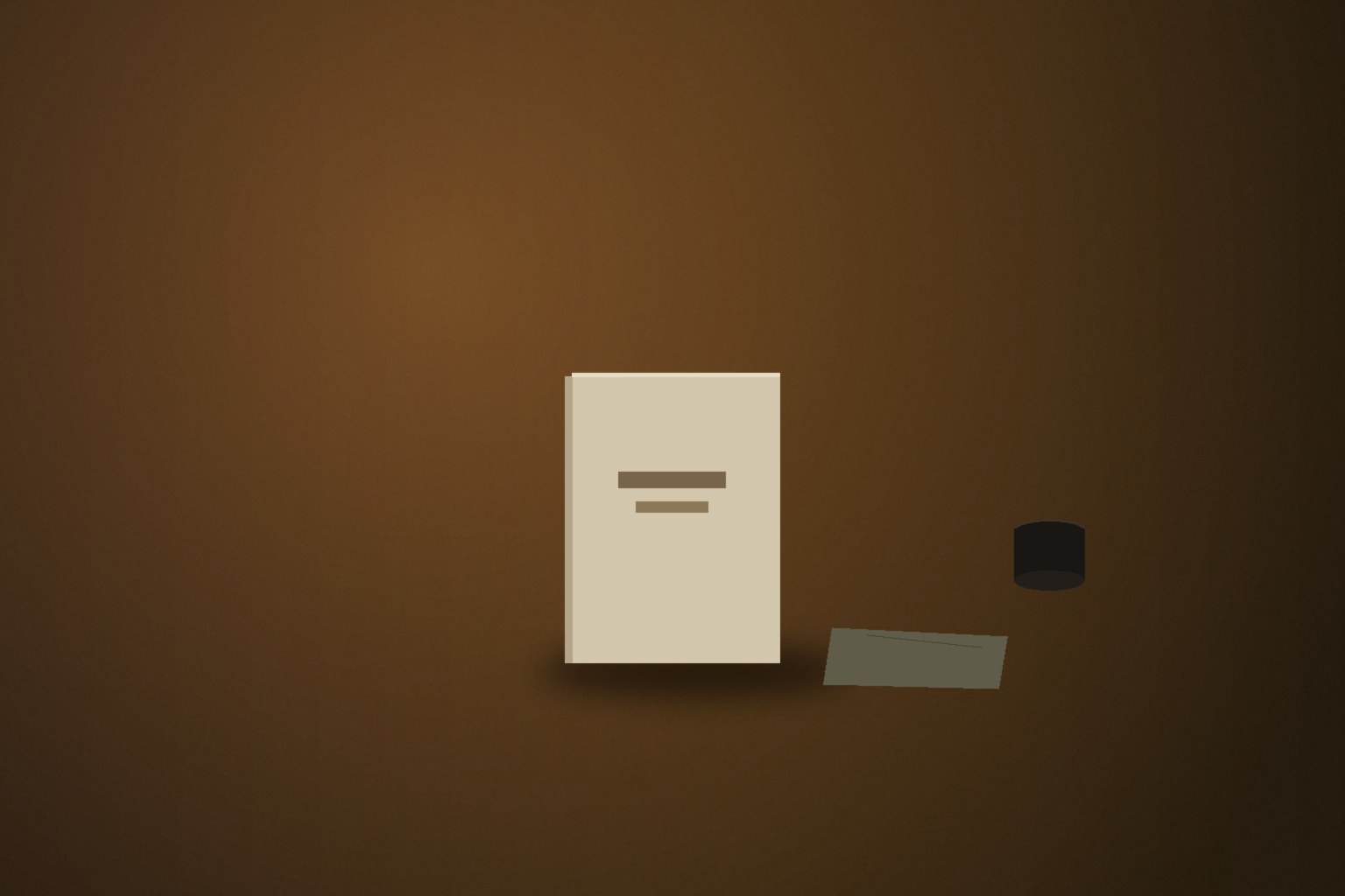 A worn cream-cloth pocketbook on a dark wooden table in warm low light, beside a folded olive linen napkin and a small dark ceramic cup.