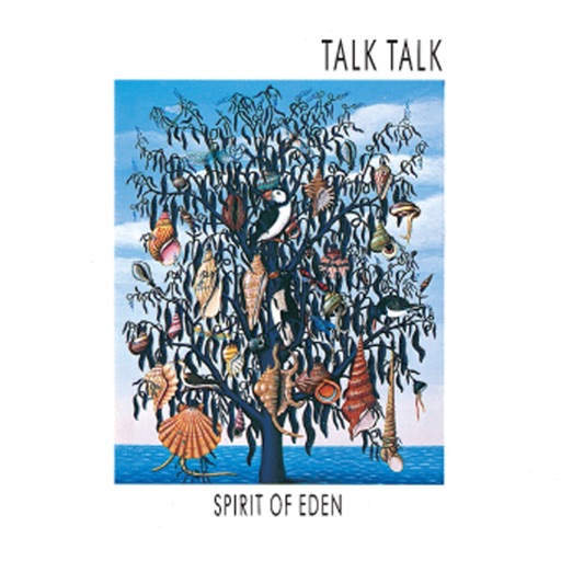 Original cover of Talk Talk's Spirit of Eden: soft green-black foliage and pale blossoms emerging from darkness like a lit devotional thicket.